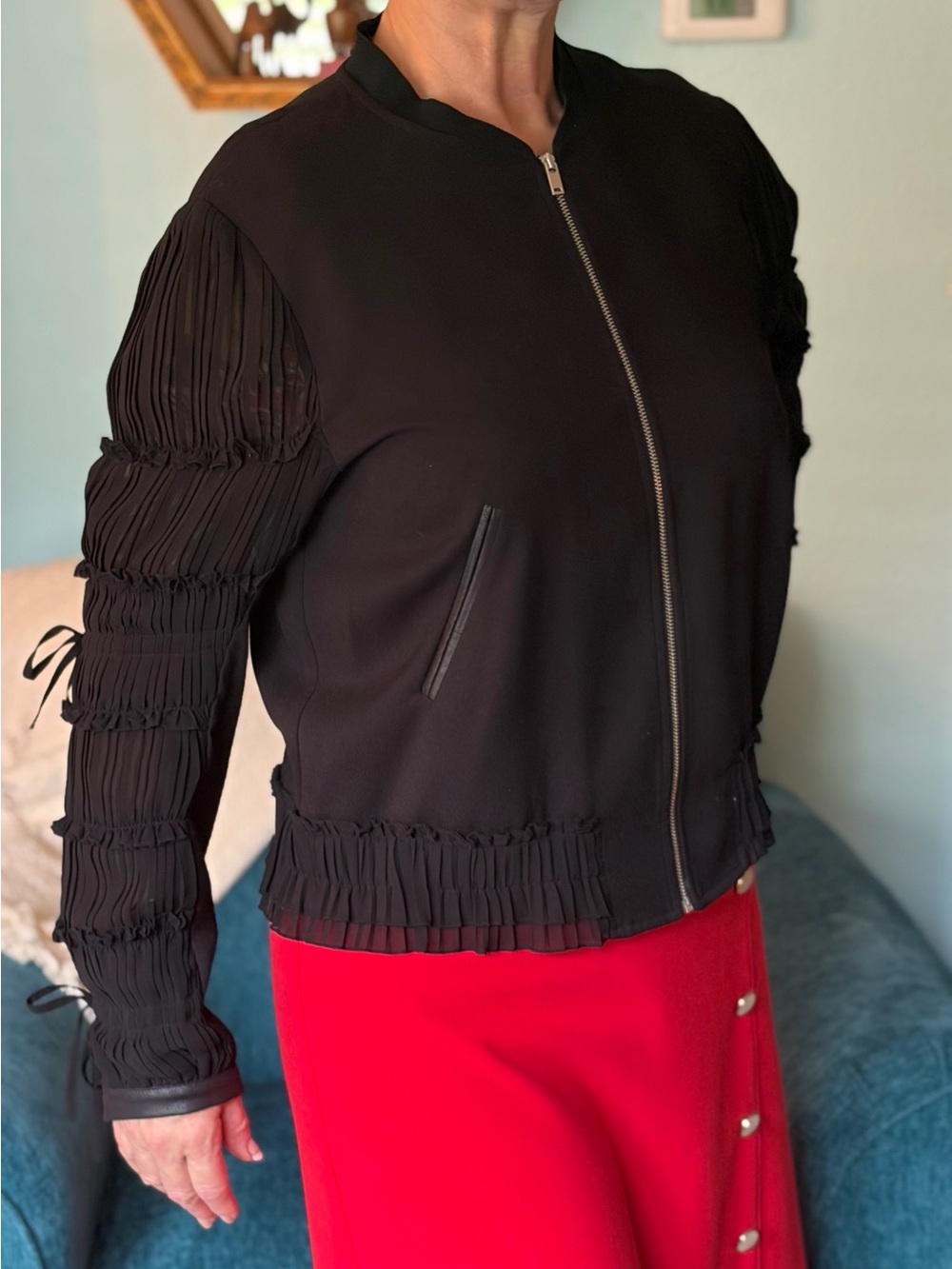 Eva Kenyan Semi-Sheer Sleeve  Zipper Jacket. Excellent condition